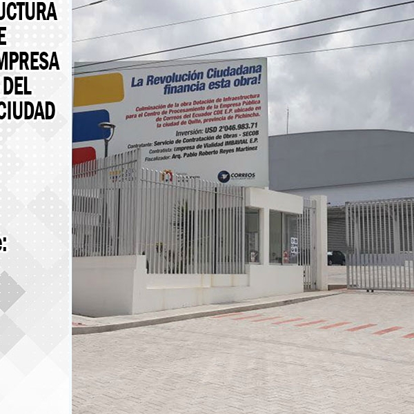 CULMINACIÓN DE LA OBRA DOTACIÓN DE INFRAESTRUCTURA PAR EL CENTRO DE PROCESAMIENTO DE LA EMPRESA PÚBLICA DE CORREOS DEL ECUADOR CDE E.P. EN LA CIUDAD DE QUITO.